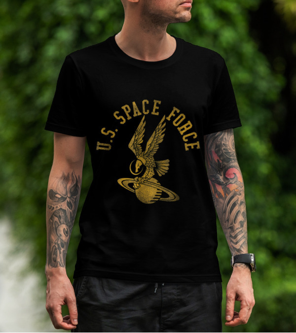 U.S. Space Force Golden Eagle Landing On Saturn With Armed Forces Insignia T-Shirt