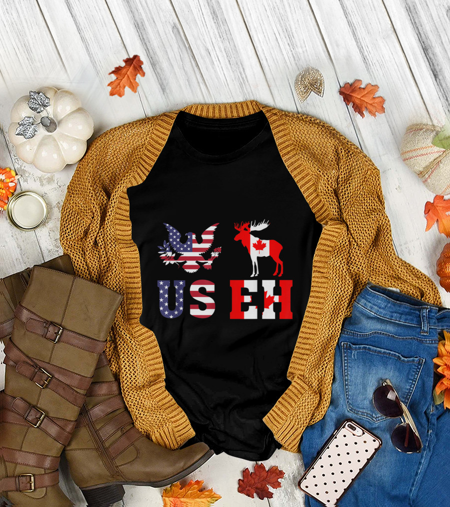 USEH USA American Flag Eagle Canada Canadian Flag Moose Funny T-Shirt