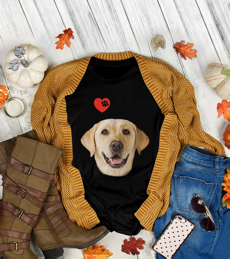 I Love My Yellow Lab Portrait Labrador Face Heart Paw T-Shirt