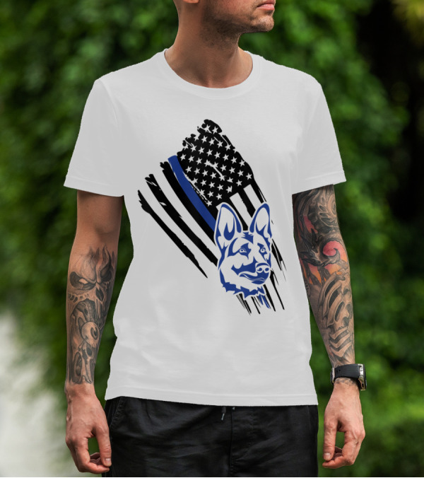 K9 Thin Blue Line German Shepherd American Flag Police T-Shirt