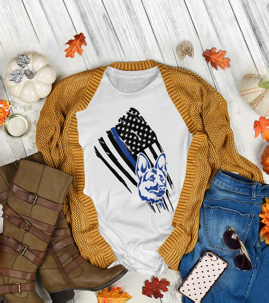 K9 Thin Blue Line German Shepherd American Flag Police T-Shirt