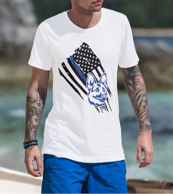 K9 Thin Blue Line German Shepherd American Flag Police T-Shirt