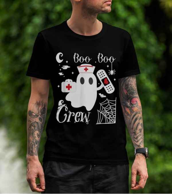 Boo Boo Crew Funny Ghost Nurse Bandage Spider Nurse Hat Ghostly Medical Kit T-Shirt