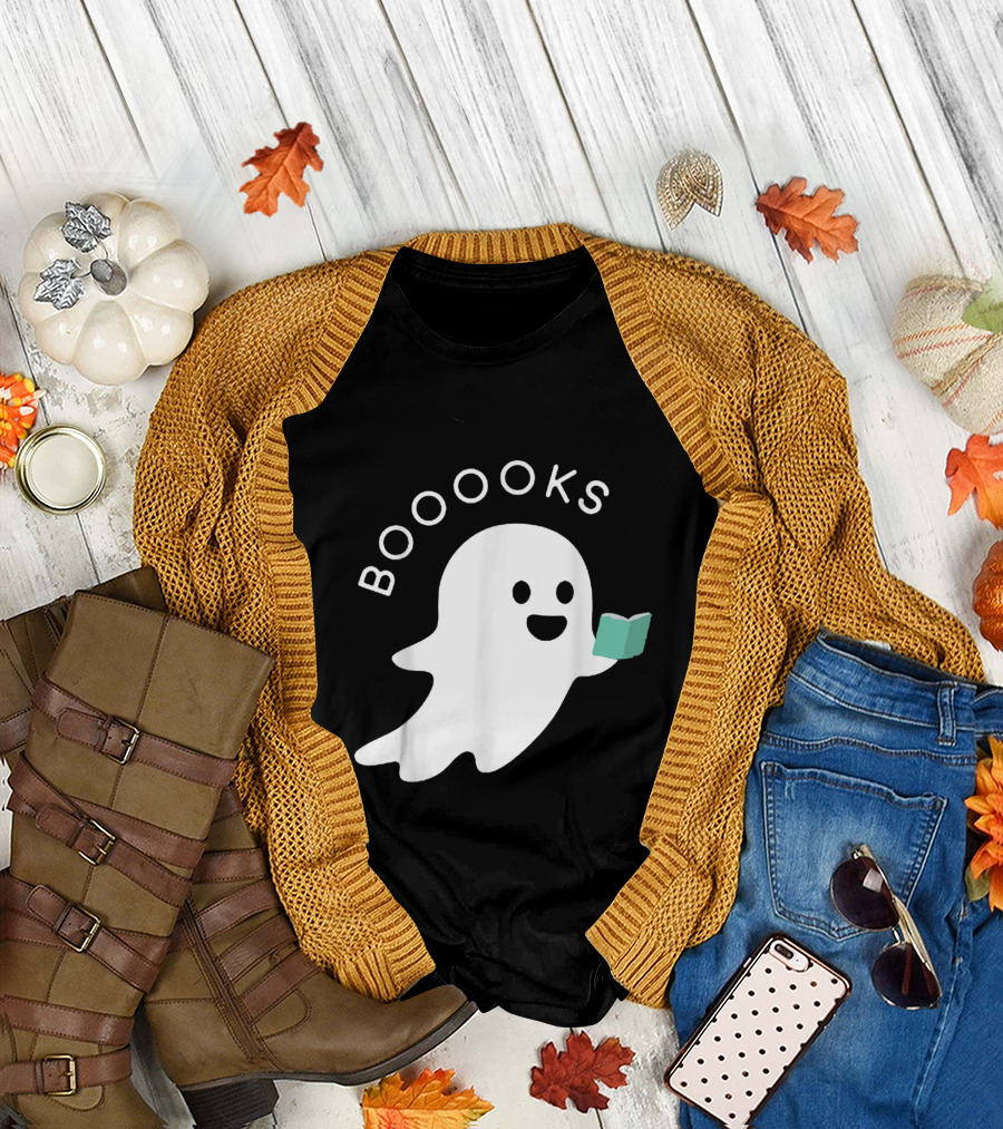 Booooks Ghost Reading Bookworm Halloween Party Teacher T-Shirt