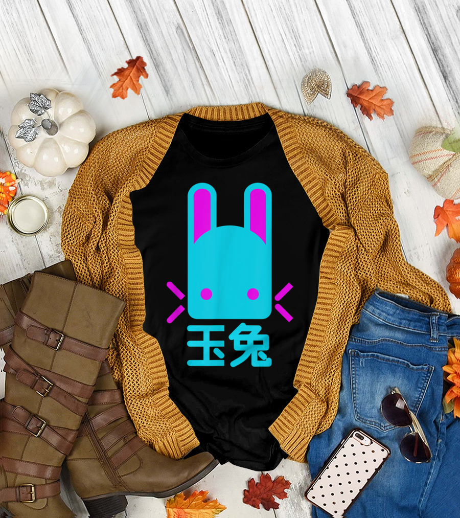 Jade Rabbit 玉兔 Bright Pink and Blue T-Shirt