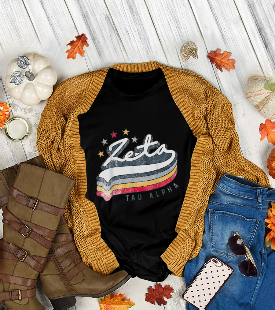 Zeta Tau Alpha Vintage Retro Stars Greek T-Shirt