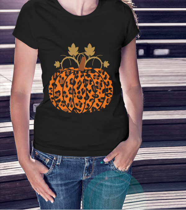 Animal Leopard Print Halloween Fall Autumn Pumpkin T-Shirt