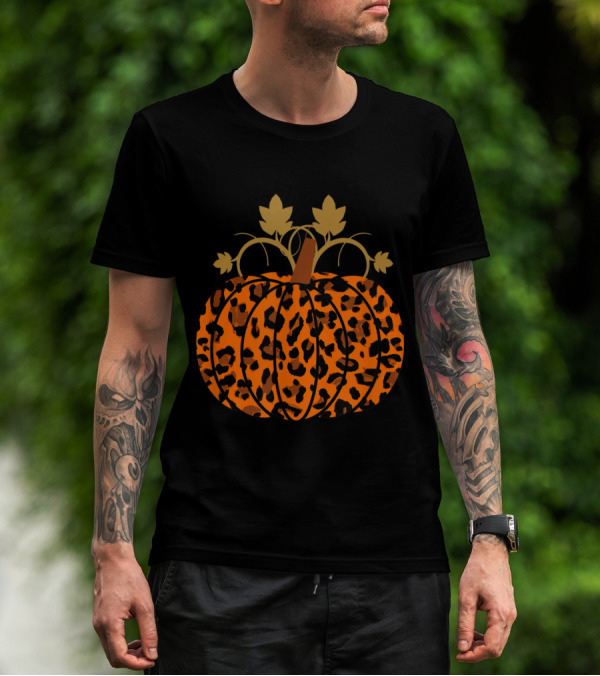 Animal Leopard Print Halloween Fall Autumn Pumpkin T-Shirt