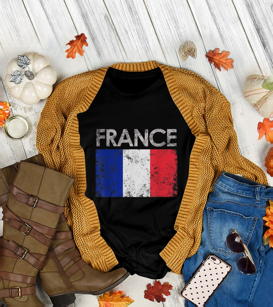 Vintage France French Flag Distressed National Pride T-Shirt