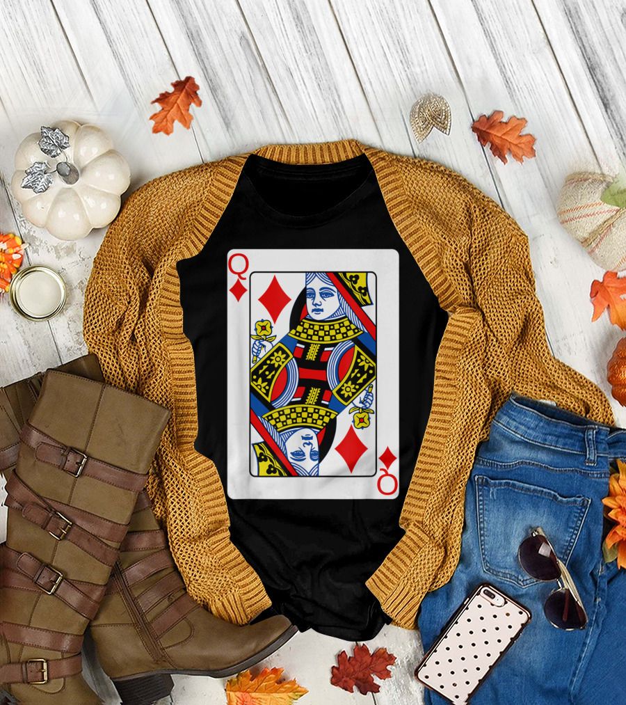 Queen Of Diamonds Playing Card Poker Player Iconic Deck T-Shirt