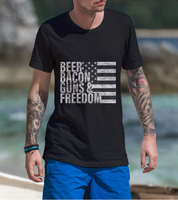 Beer Bacon Guns And Freedom Flag T-Shirt