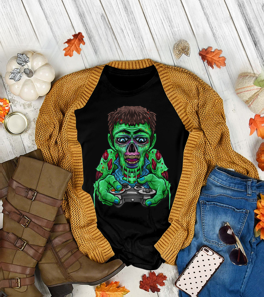 Zombie Gamer Controller Halloween Video Gamers Teens T-Shirt