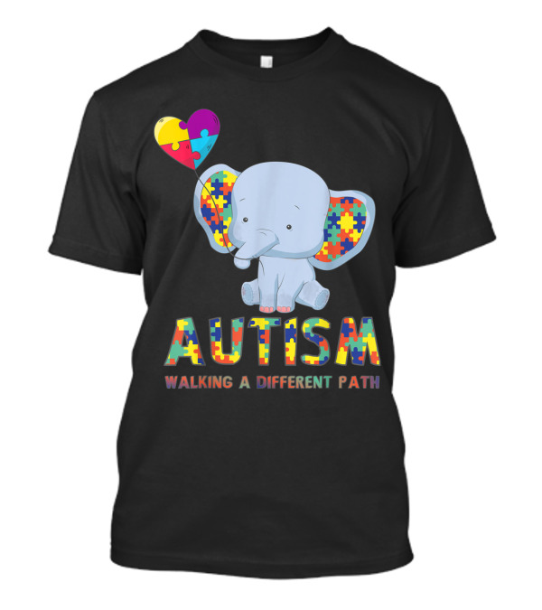Autism Elephant Holding Puzzle Heart Walking A Different Path T-Shirt