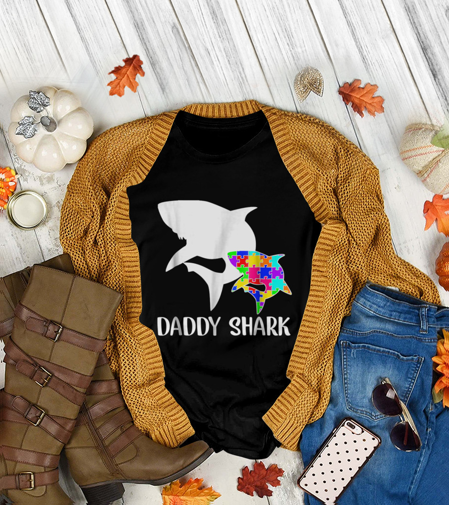 Daddy Shark Autism Awareness Puzzle Shark T-Shirt