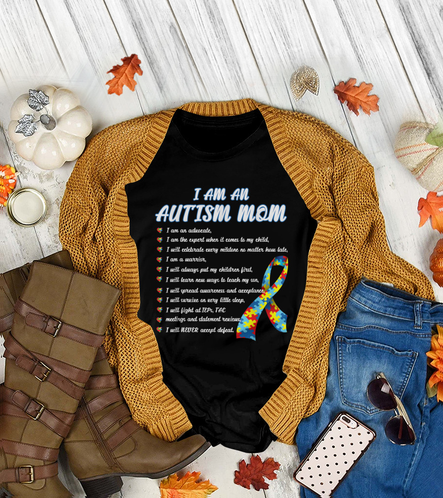 I Am an Autism Mom Advocate Expert Warrior Never Accept Defeat Puzzle T-Shirt