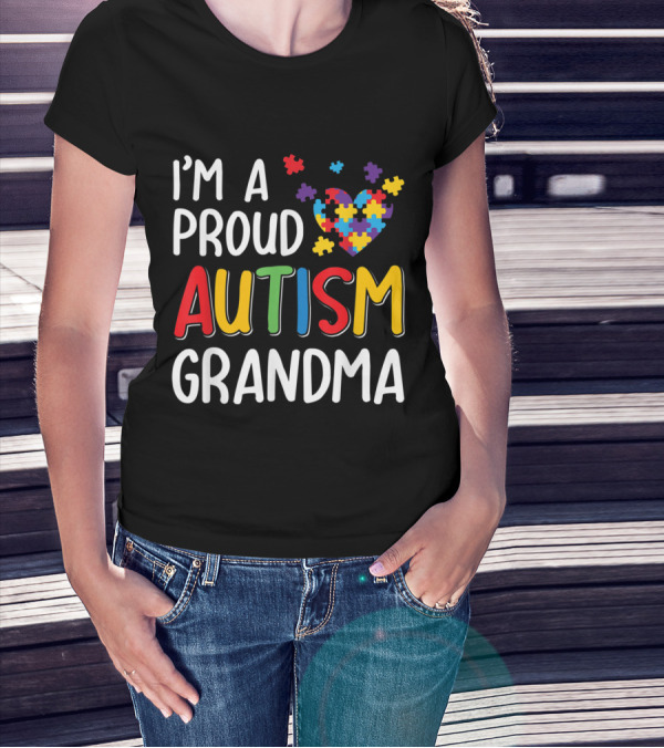 Proud Autism Grandma Heart Puzzle Autism Awareness T-Shirt
