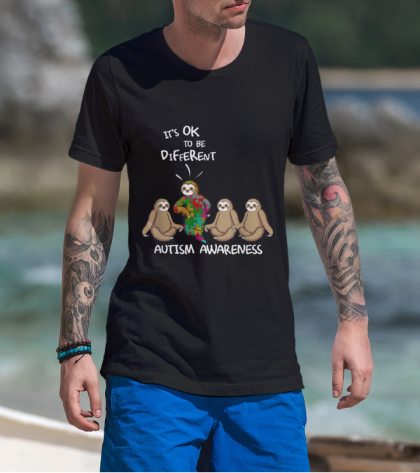 It's OK To Be Different Sloth Puzzle Autism Awareness T-Shirt
