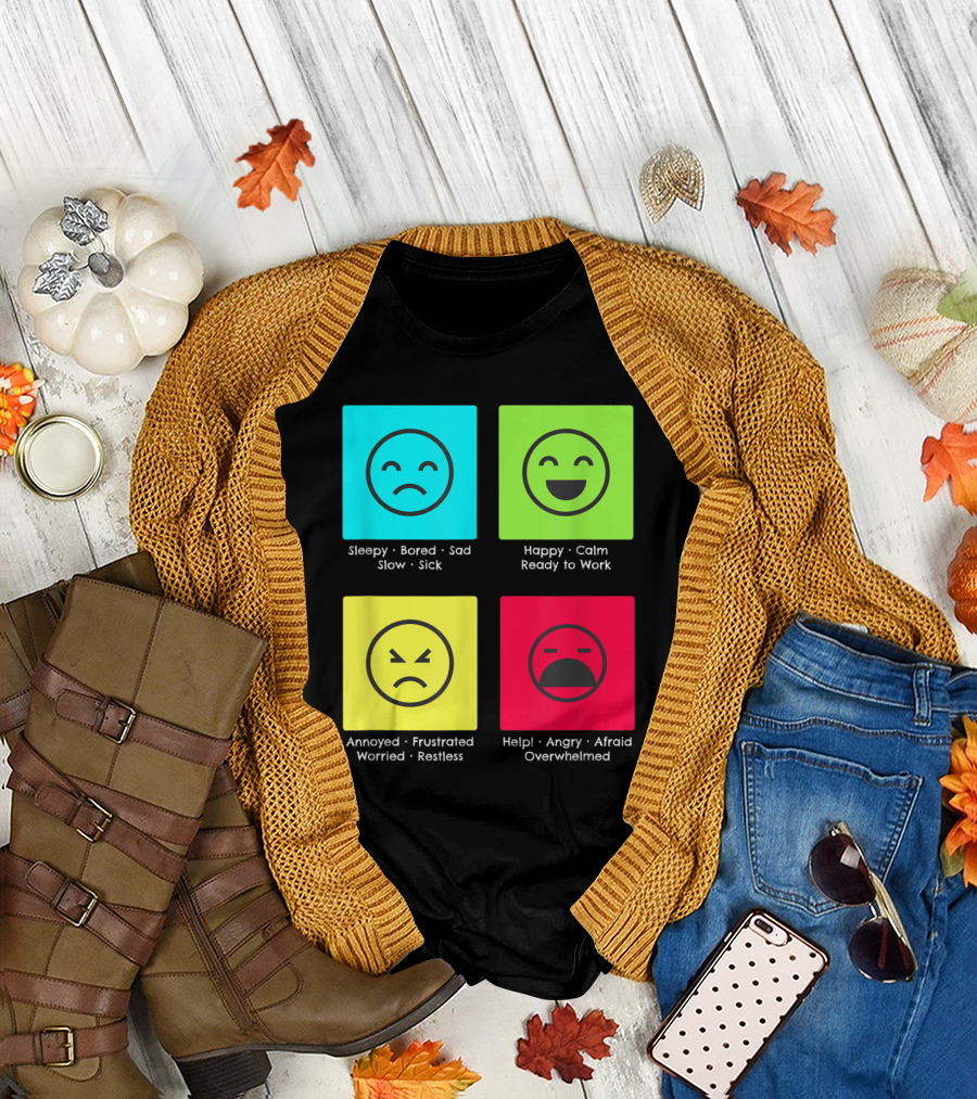 Self Regulation Mood Adults with Autism Sleepy Happy Annoyed Help Overwhelmed T-Shirt