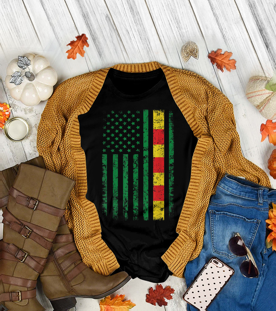 Proud Vietnam Veteran Green Grunge American Flag T-Shirt