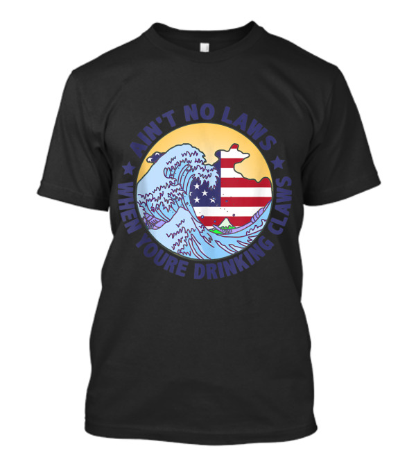 Ain't No Laws When You're Drinking Claws Wave American Flag Funy T-Shirt