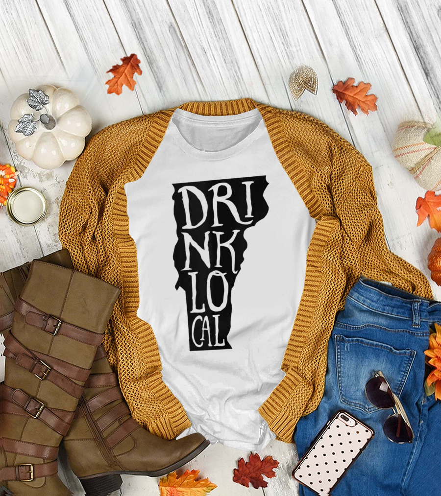 Drink Local Vermont State Outline Craft Beer T-Shirt