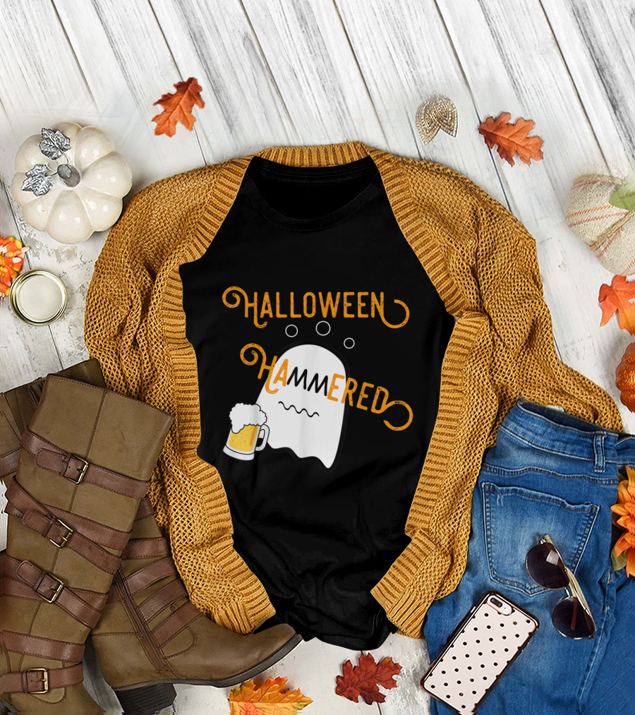 Halloween Hammered Ghost with Beer Mug T-Shirt