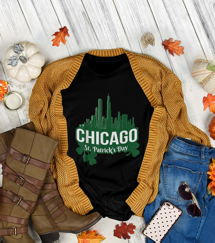 Chicago St. Patrick's Day Shamrock Irish Skyline T-Shirt