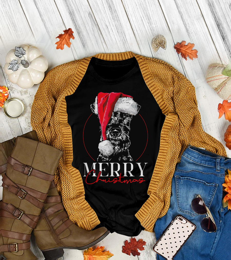 Merry Christmas Funny Santa Irish Terrier Dog T-Shirt