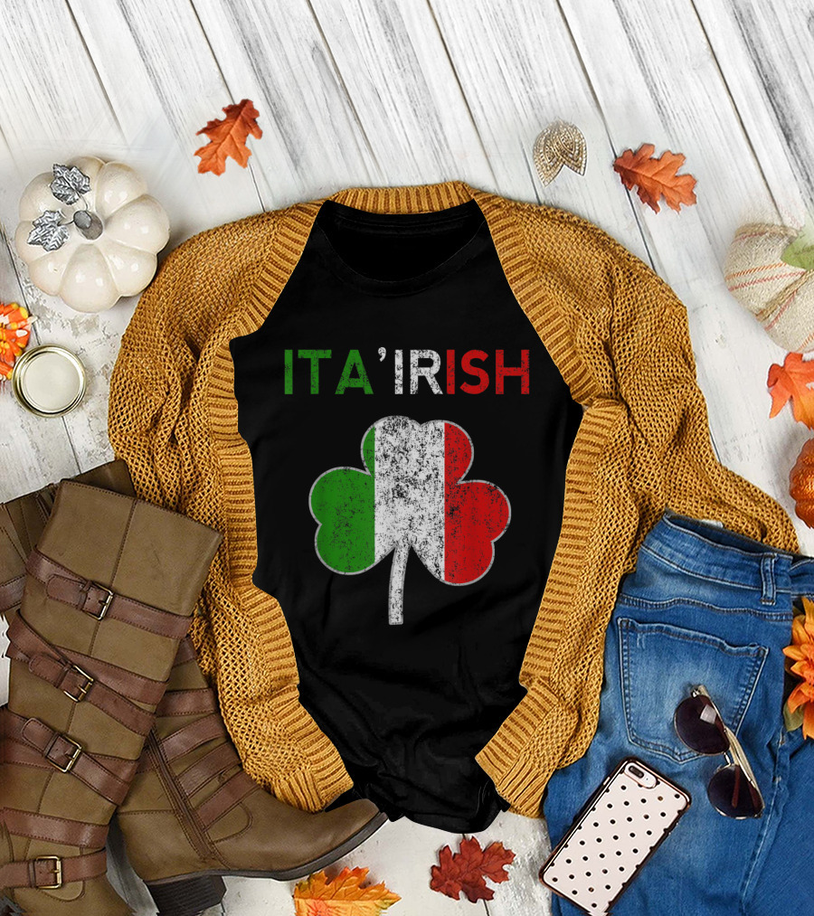 ITA'Irish Italian Shamrock Flag Italy Pride Irish T-Shirt