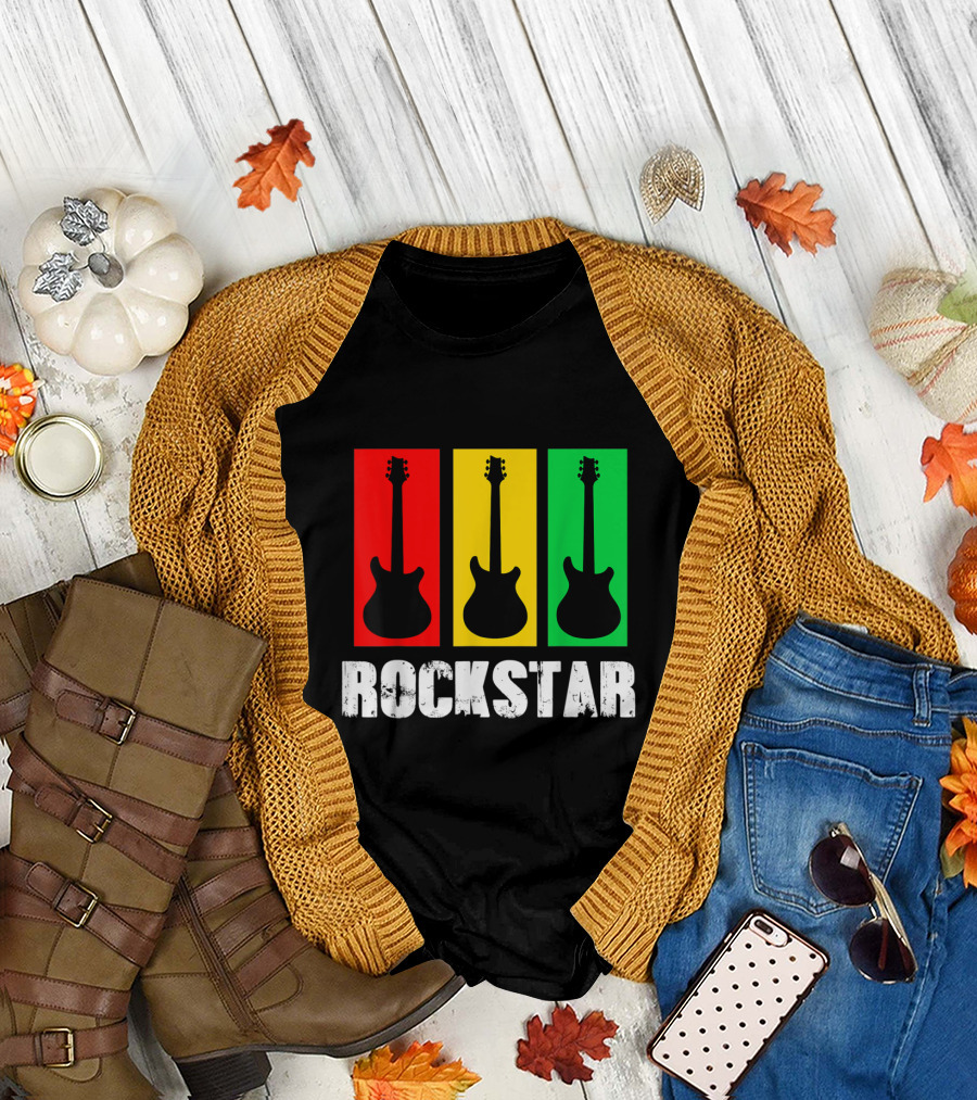 Rockstar Kids Vintage Guitar Red Yellow Green Trio T-Shirt