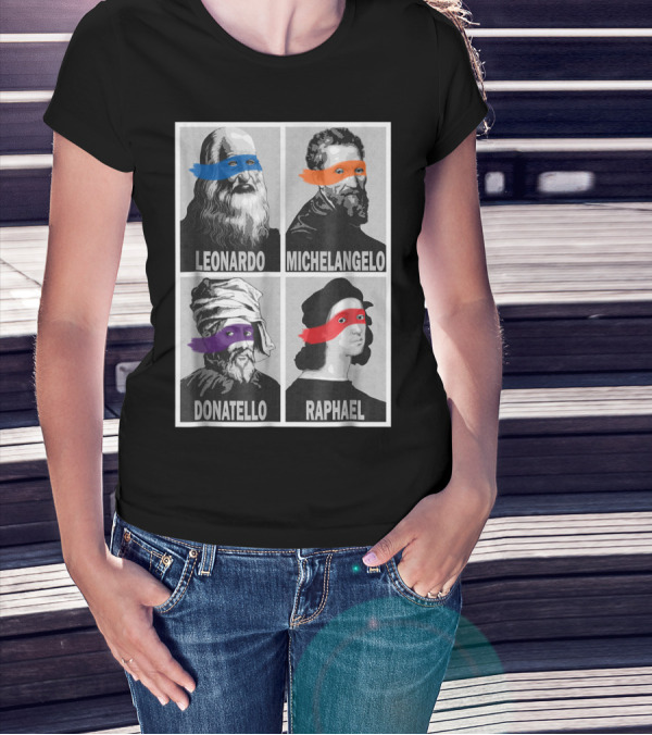 Renaissance Artists Leonardo Michelangelo Donatello Raphael Ninja Masks T-Shirt