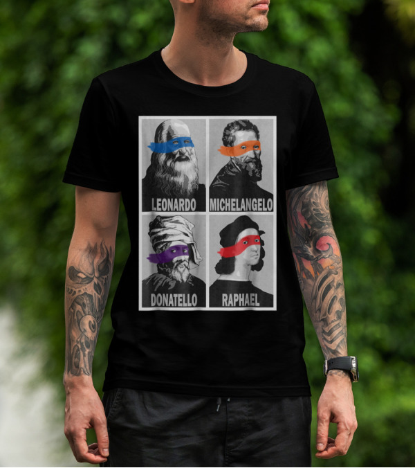 Renaissance Artists Leonardo Michelangelo Donatello Raphael Ninja Masks T-Shirt