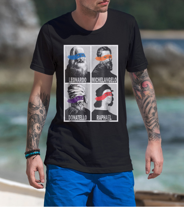 Renaissance Artists Leonardo Michelangelo Donatello Raphael Ninja Masks T-Shirt
