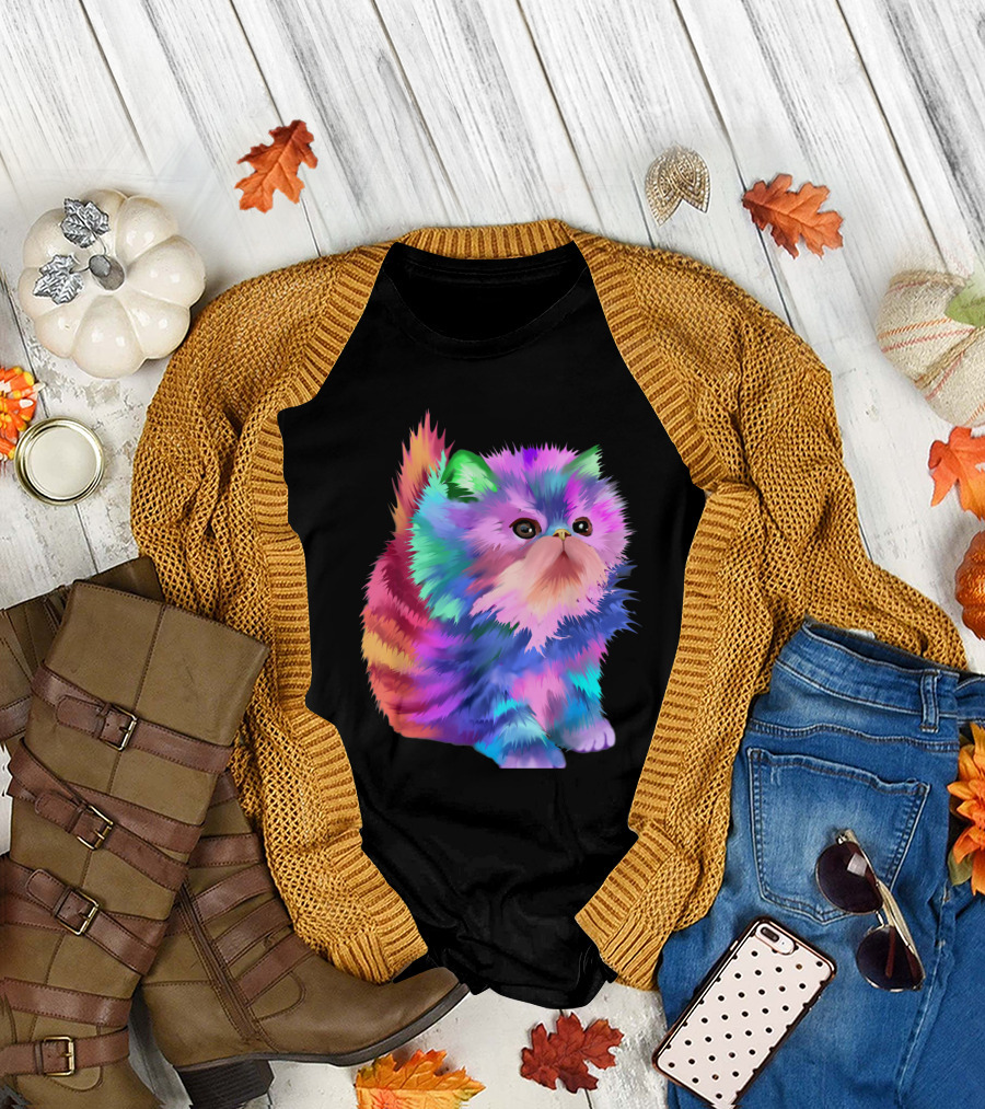 Colorful Funny Rainbow Kitten Rave EDM Cat T-Shirt