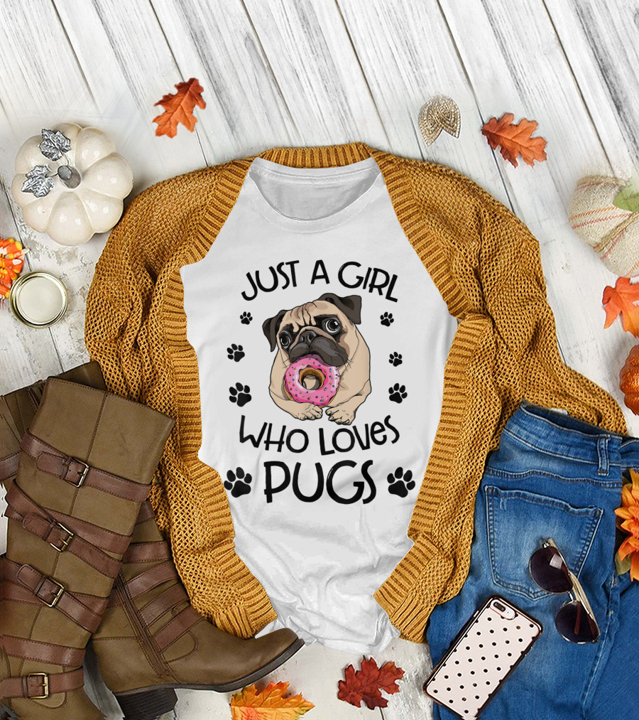 Just A Girl Who Loves Pugs Pug Dog Donut Paw Prints T-Shirt
