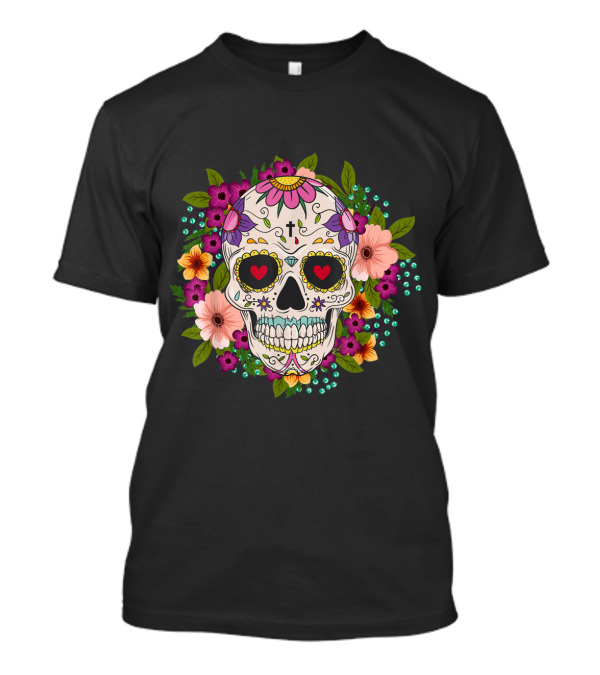 Flower Sugar Skull Day Of The Dead Dia De Los Muertos Floral T-Shirt