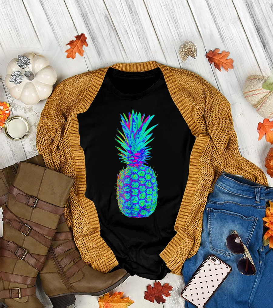 EDM Rave Festival Trippy Neon Pineapple Aesthetic T-Shirt
