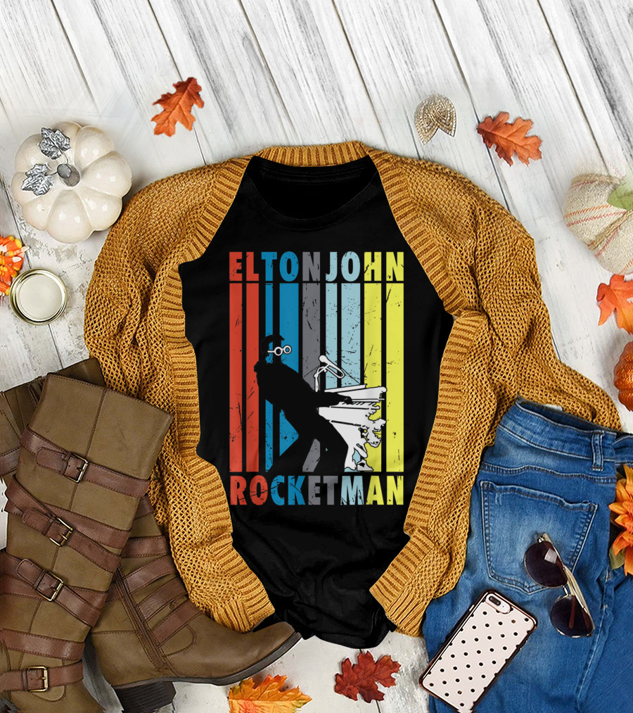 Elton John Rocketman Vintage Piano Silhouette Peanuts T-Shirt