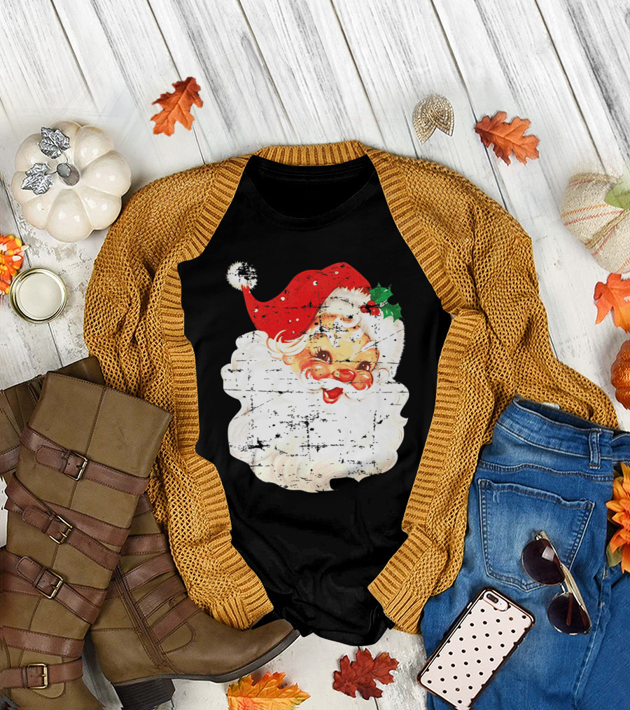 Distressed Vintage Jolly Old Saint Nick Santa Claus Retro Christmas T-Shirt