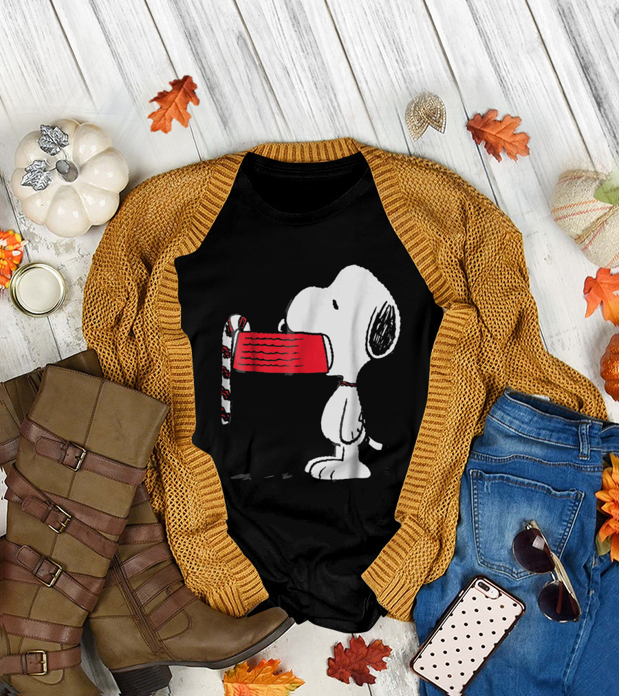 Snoopy Peanuts Christmas Candy Cane Holiday T-Shirt
