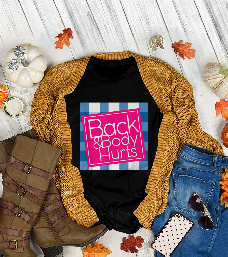 Back and Body Hurts Blue Checkered Pink Box T-Shirt