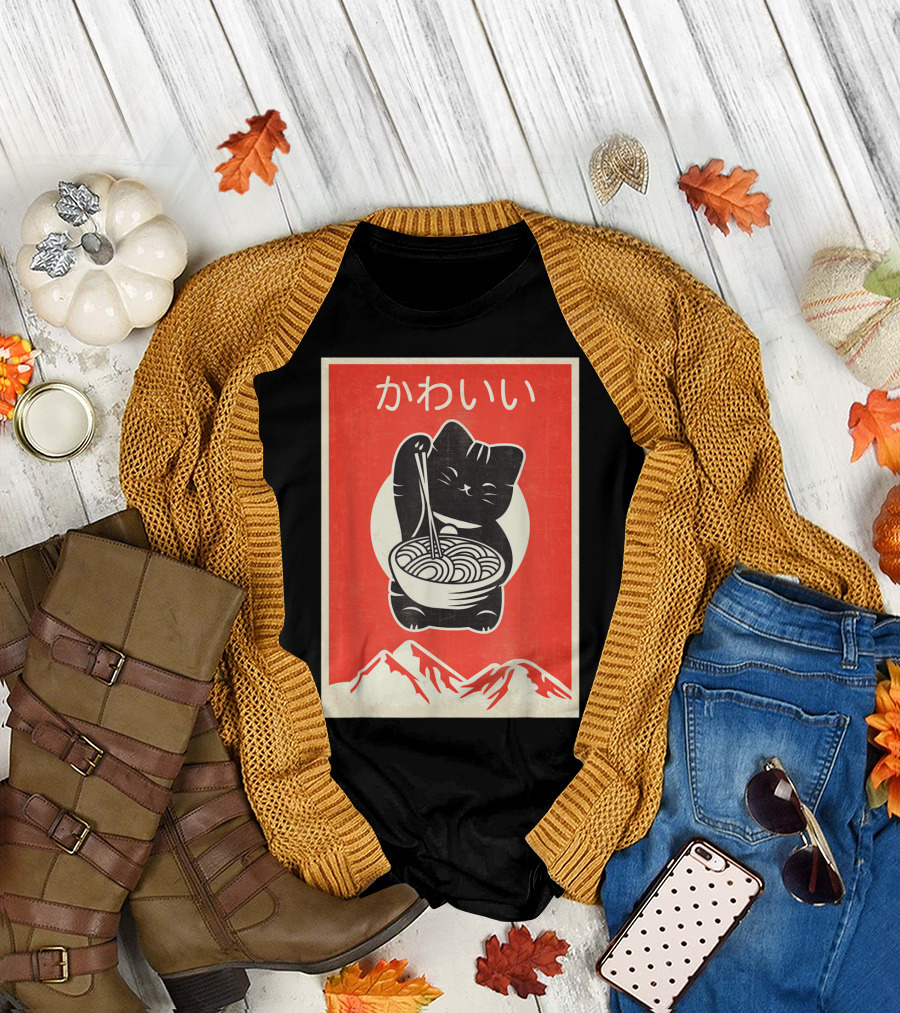 Vintage Kawaii Cat Ramen Anime Japanese T-Shirt
