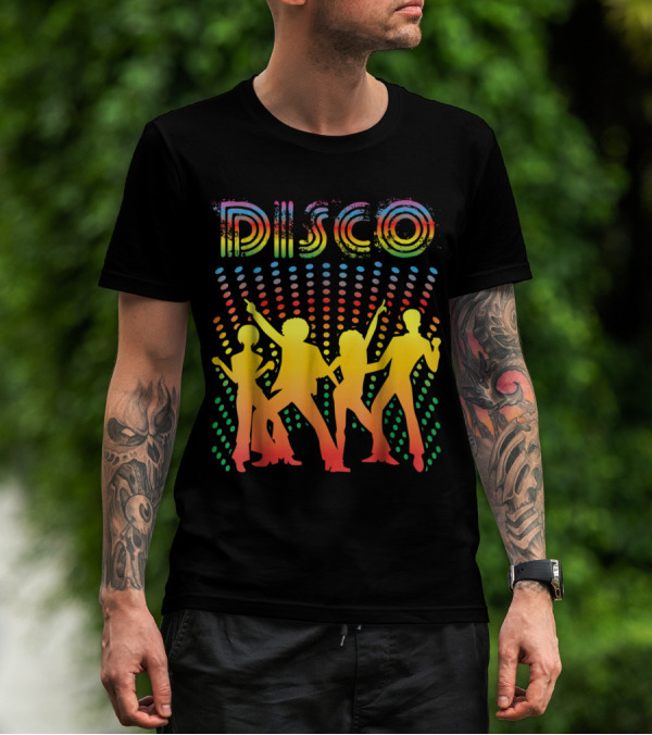Disco Vintage Style Dancing With Colorful Silhouettes And Retro T-Shirt
