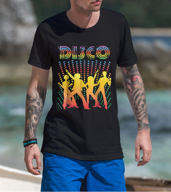 Disco Vintage Style Dancing With Colorful Silhouettes And Retro T-Shirt