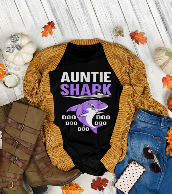 AUNTIE SHARK DOO DOO DOO MATCHING VIOLET SHARK T-Shirt