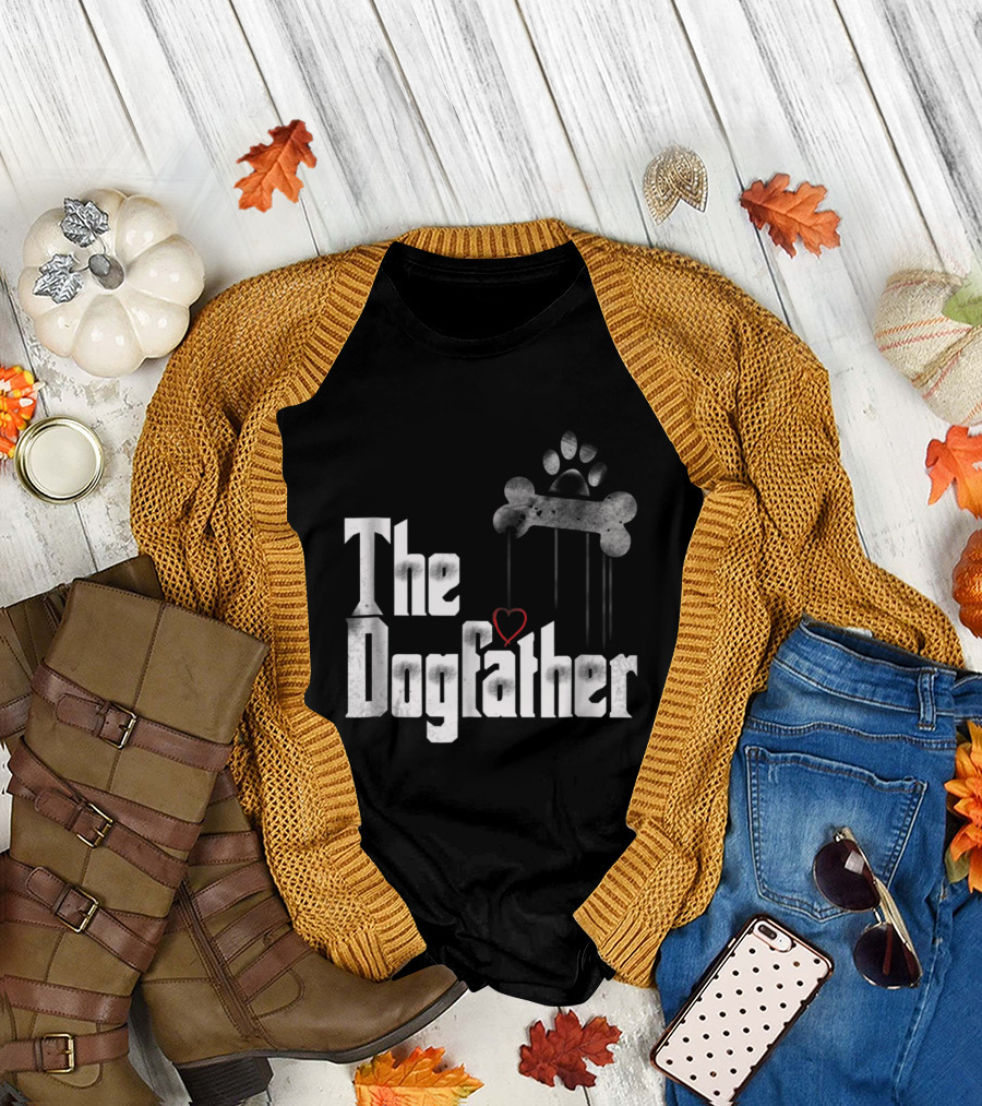 Mens The Dogfather Dad Dog Paw Bone Heart T-Shirt