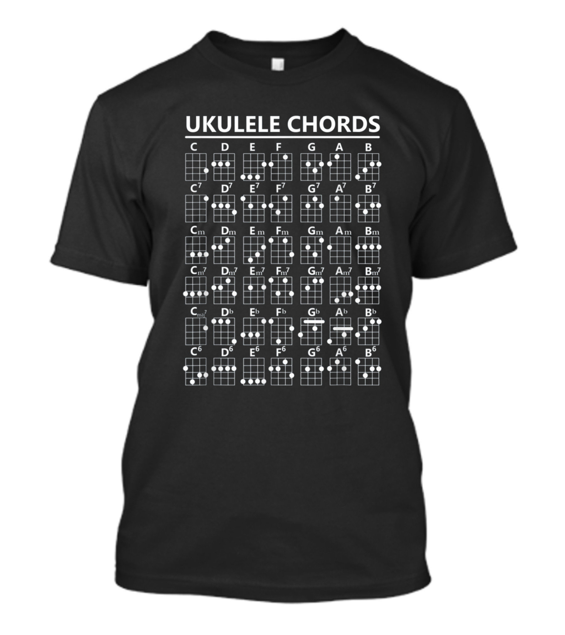 Ukulele Chords Chart C D E F G A B Major Minor Seventh Chord Diagrams T-Shirt