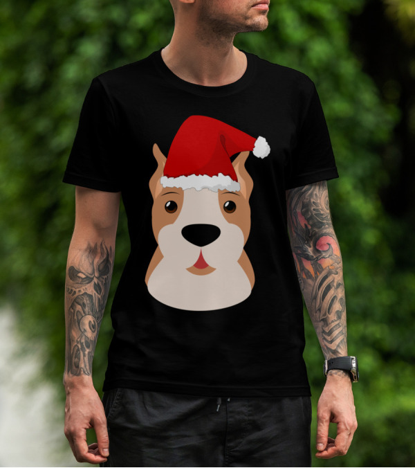 Merry Pitmas Pit Bull Funny Santa Hat Dog T-Shirt