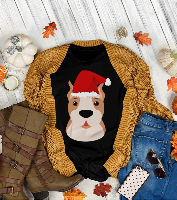 Merry Pitmas Pit Bull Funny Santa Hat Dog T-Shirt