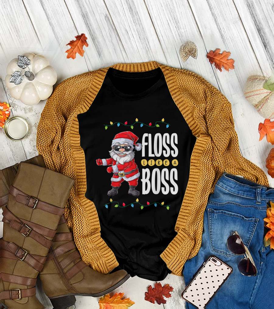 Santa Floss Like A Boss Christmas Xmas Flossing Lights T-Shirt